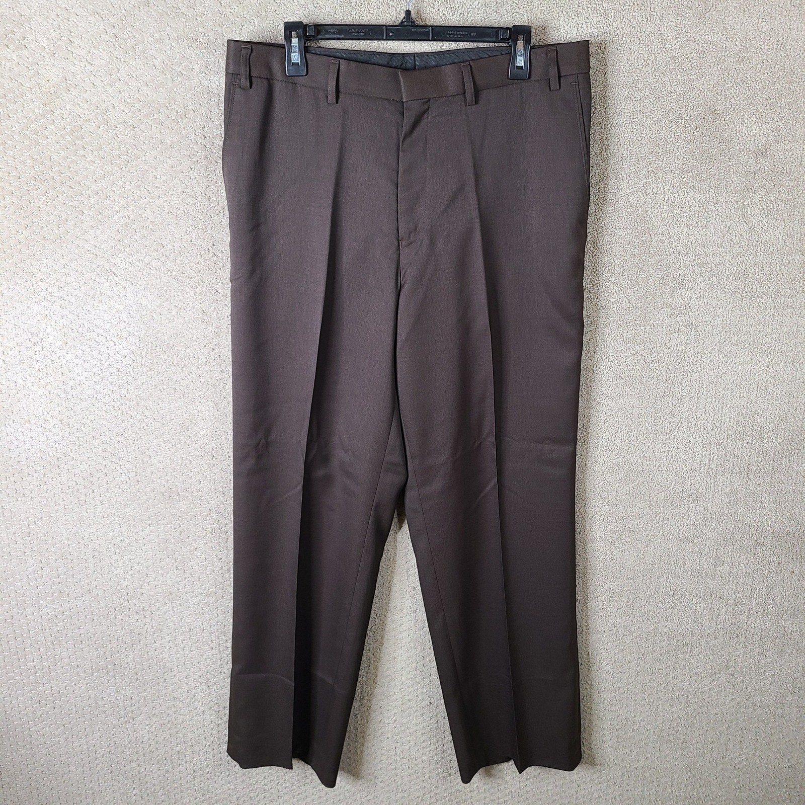 Hpi Pants Men 36 (34x31) Brown Flat Front Trouser Flat Front Polyester Nwot